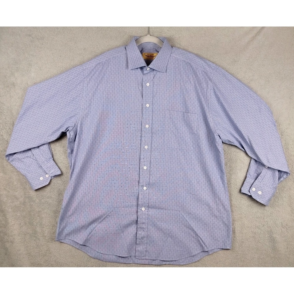 Paul Stuart Blue Plaid Button Down Shirt Mens 17‎ Made in Canada 100% Cotton